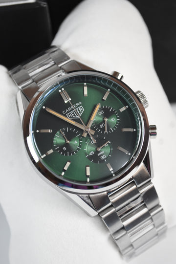 CARRERA 100METERS CHRONOGRAPH CHAIN SILVER GREEN DAIL