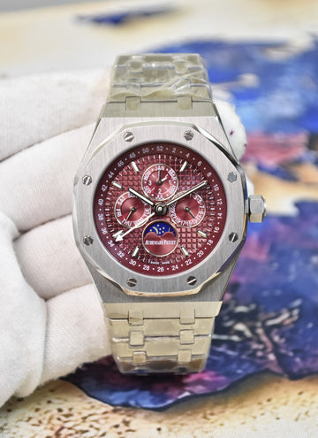 AP AUTO ROYAL OAK CALENDER PREPETUEL SILVER RED