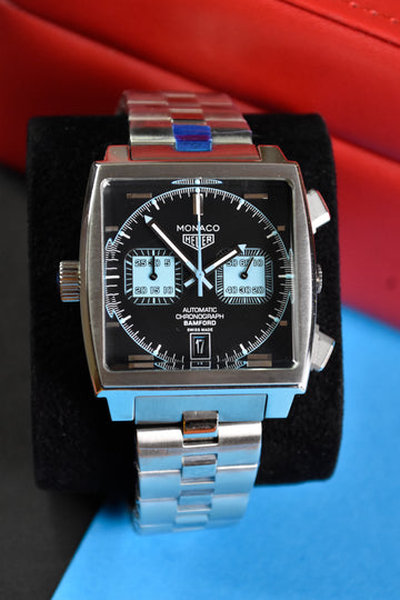 MONACO CHRONOGRAPH SILVER BLACK BLUE DIAL.