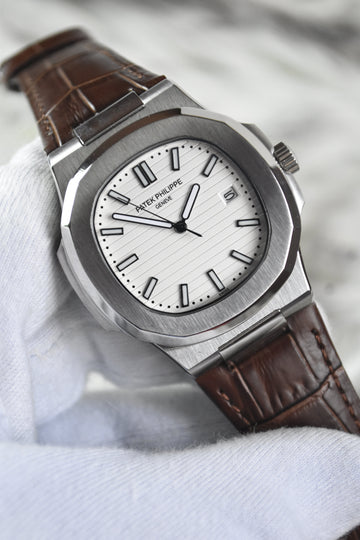PP NAUTILUS AUTO STRAP SILVER WHITE (ZP)