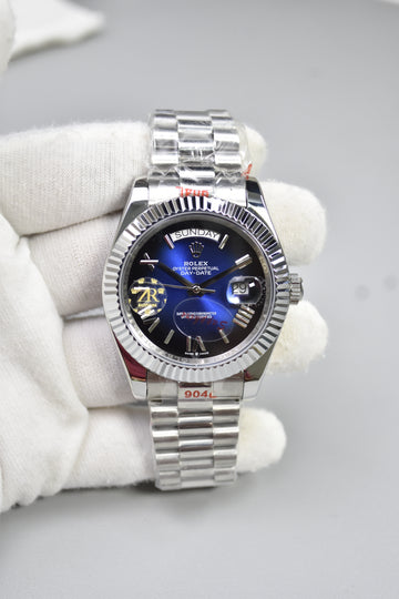 DAYDATE AUTO PRESIDENTIAL ROMAN SILVER BLUE BLACK DAIL