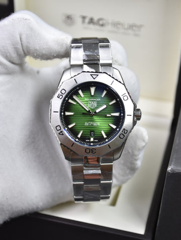 TAG AQUARACER AUTO NEW CHAIN SILVER GREEN BLACK DAIL