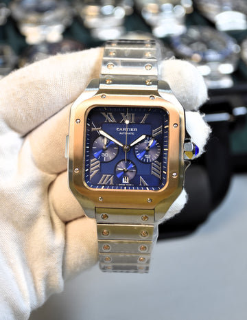 Santos Quartz Chronograph Two-tone Rose Blue Dail