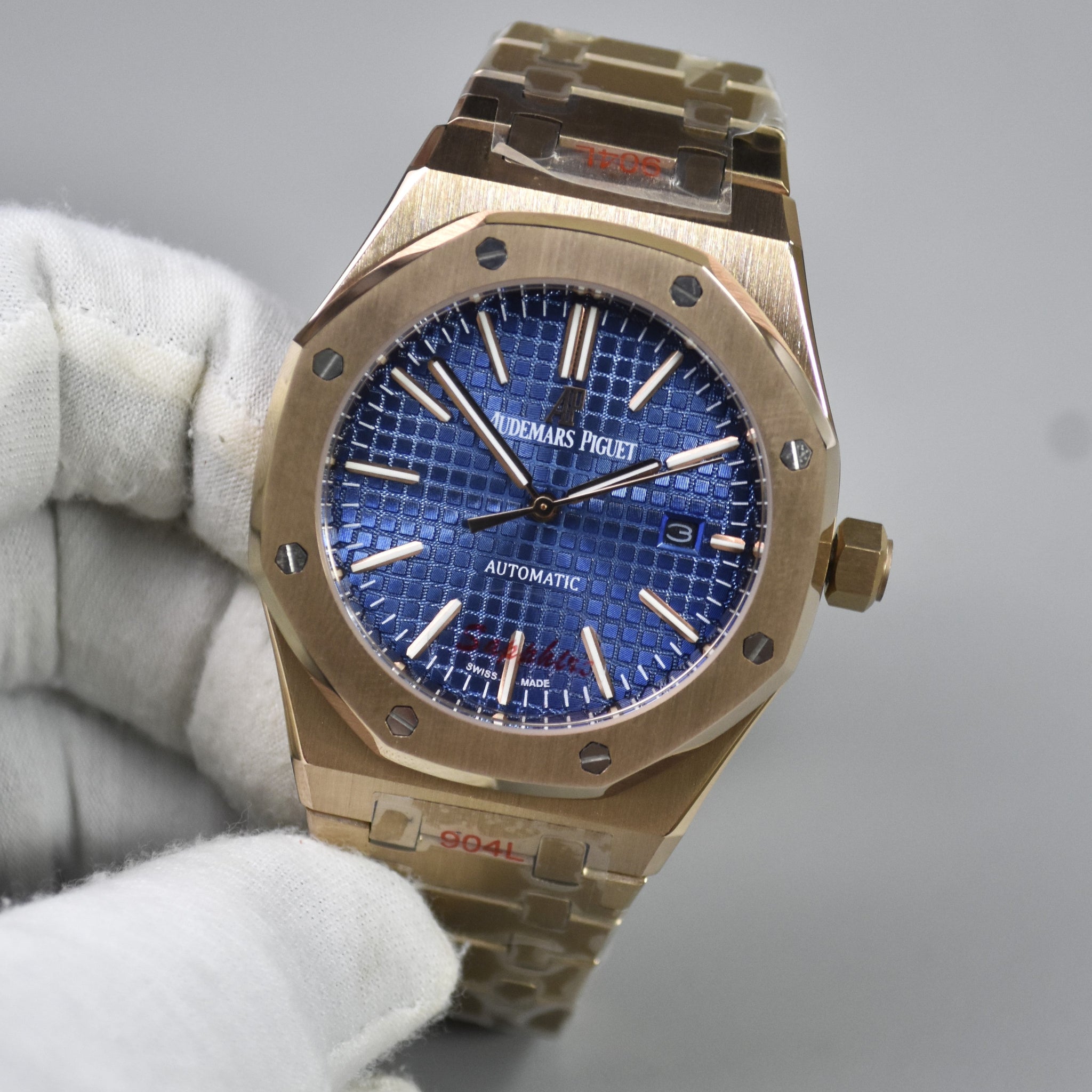 AP ROYAL OAK AUTO CHAIN ROSE BLUE BOX DAIL