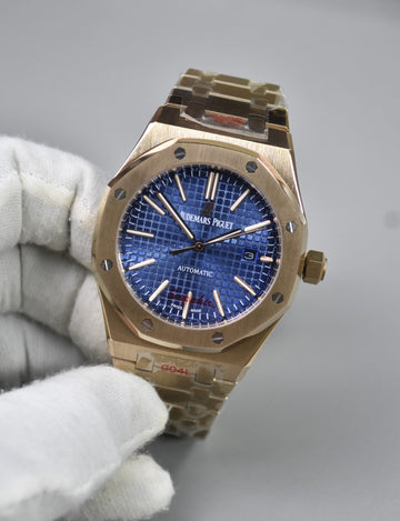 AP ROYAL OAK AUTO CHAIN ROSE BLUE BOX DAIL