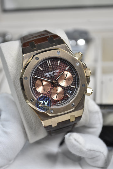 AP ROYAL OAK STRAP ROSE BROWN DAIL CHRONOGRAPH