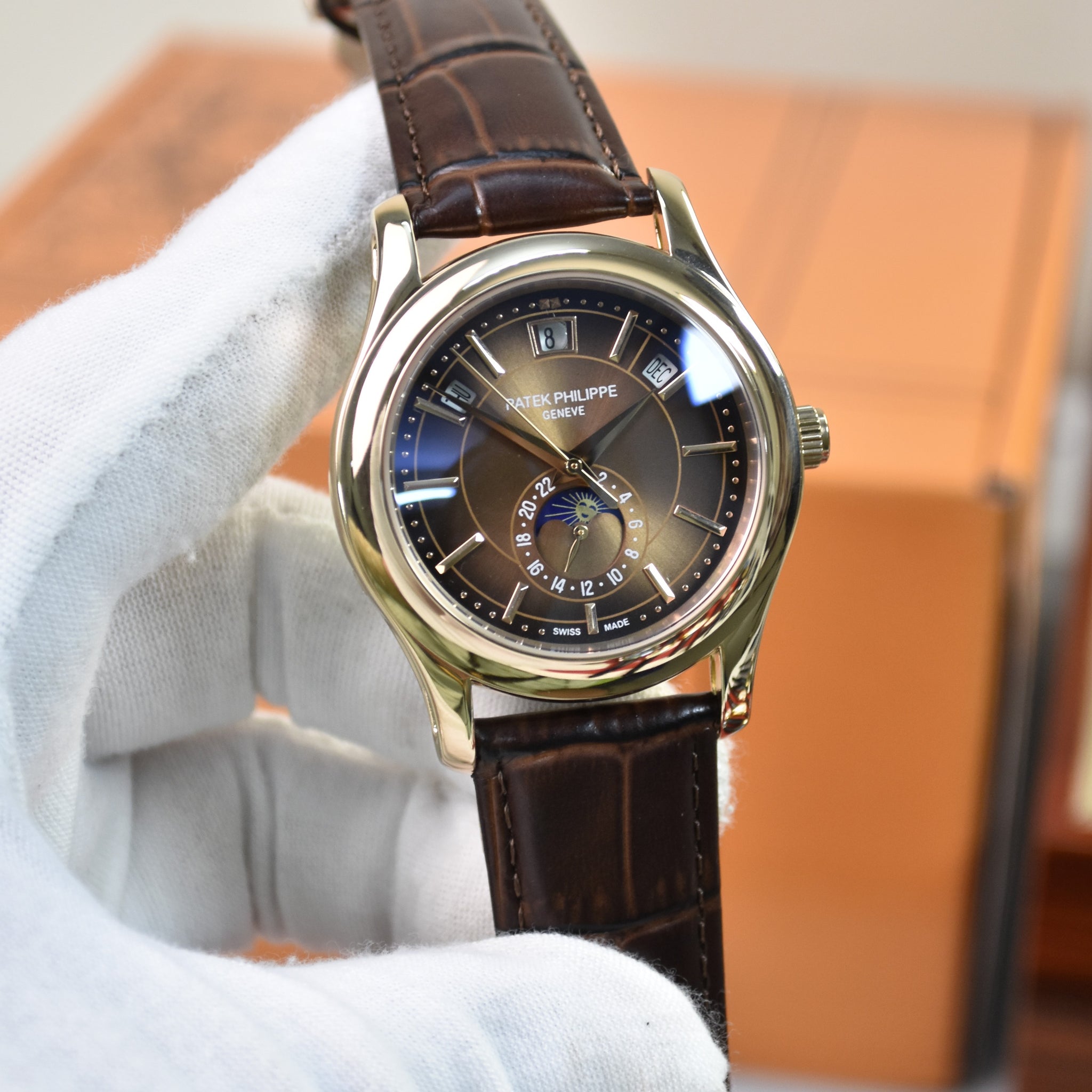 ANNUAL CALENDER AUTO 38MM ROSE BROWN
