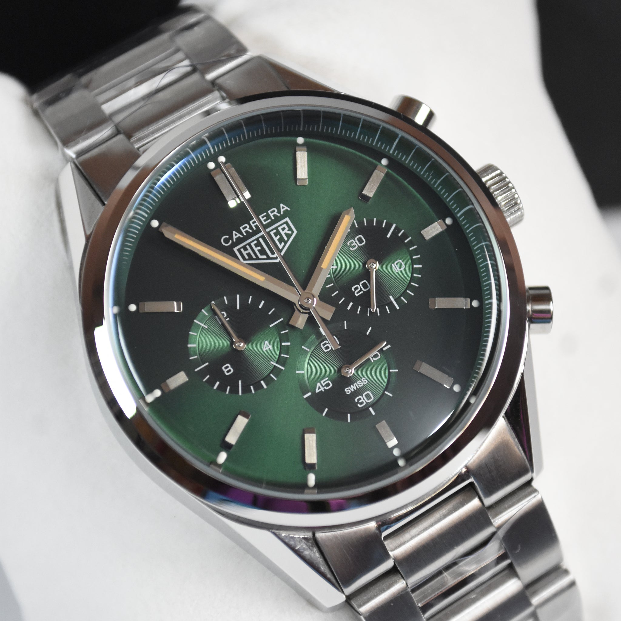 CARRERA 100METERS CHRONOGRAPH CHAIN SILVER GREEN DAIL