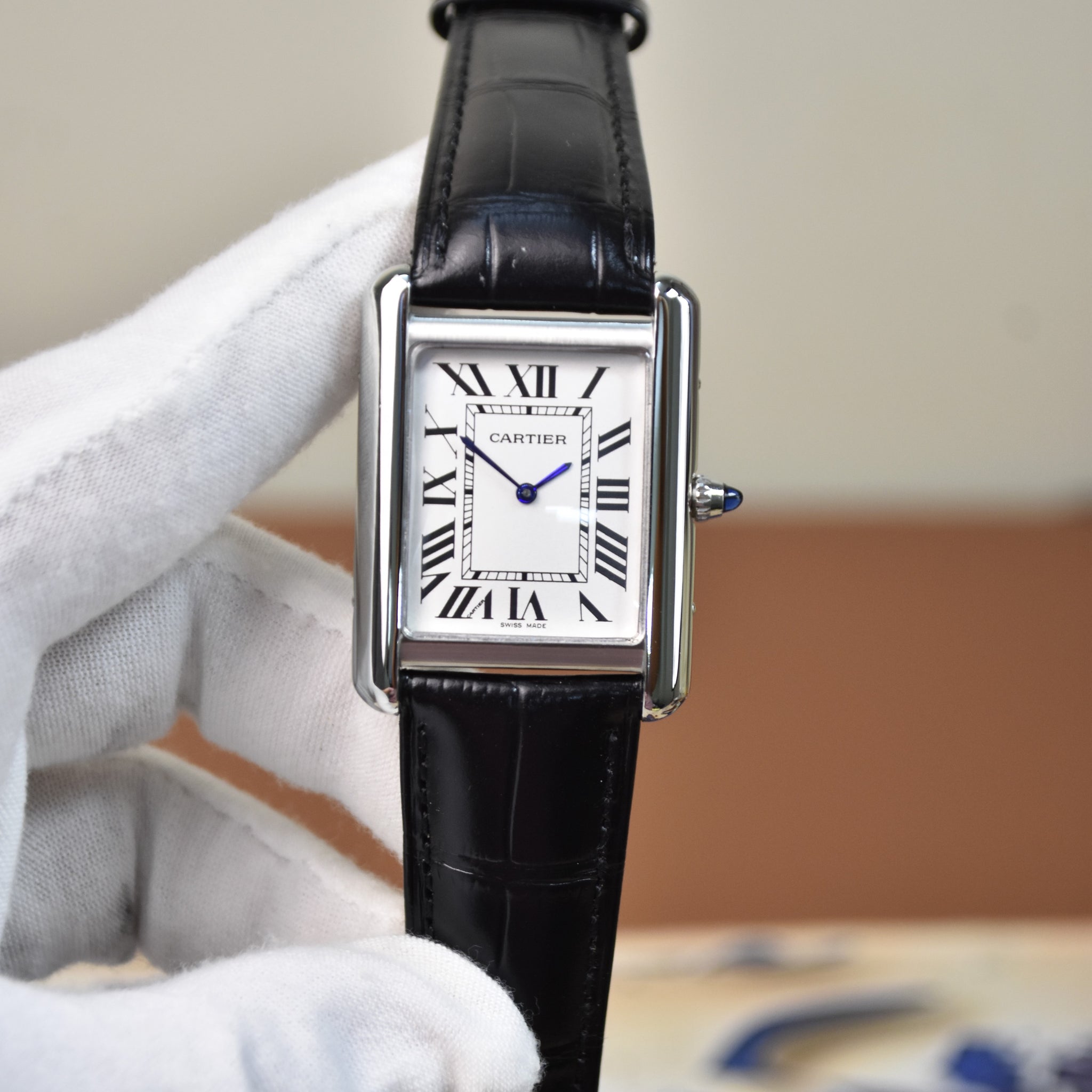 Tank Big Size Quartz Silver White Dial