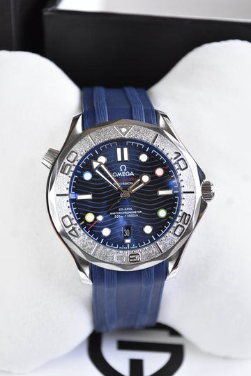 SEAMASTER AUTO STRAP SILVER BLUE DAIL