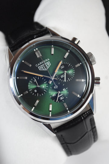 CARRERA 100METERS CHRONOGRAPH STRAP SILVER GREEN DAIL