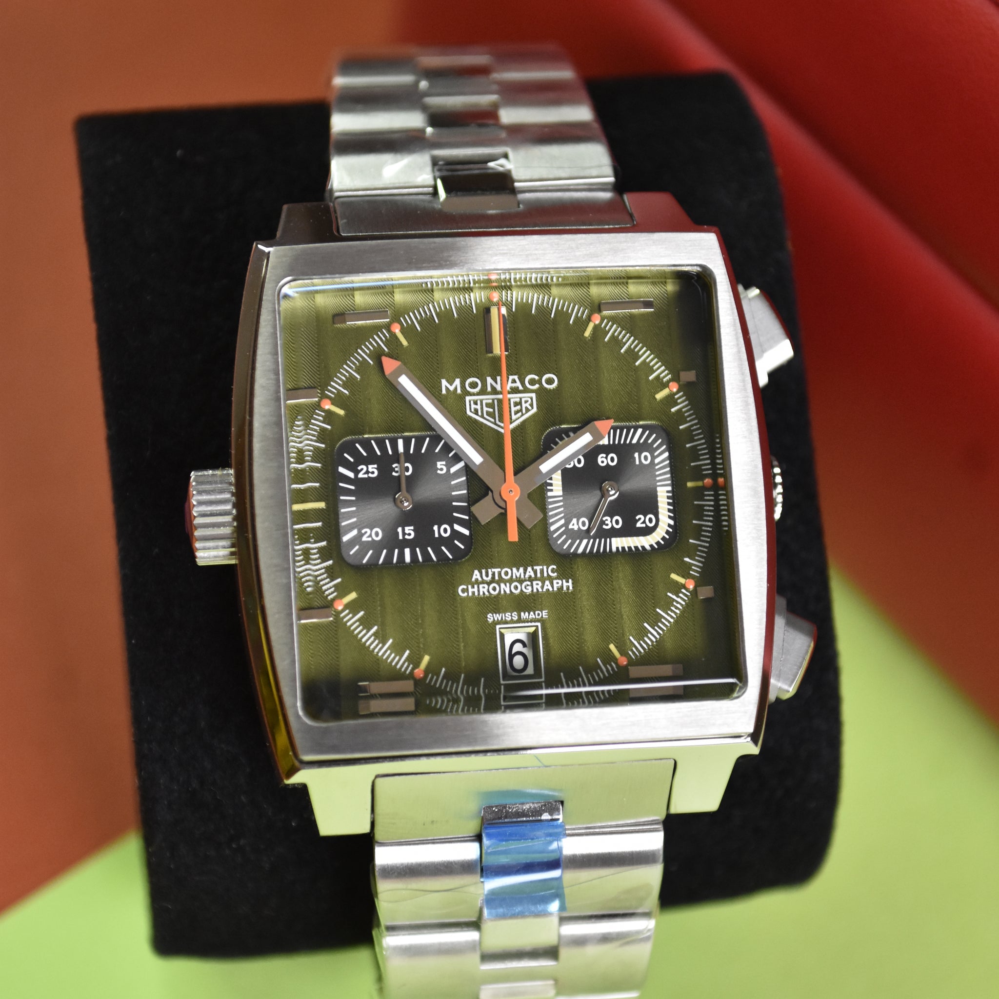 MONACO CHRONOGRAPH  SILVER OLIVE GREEN DAIL