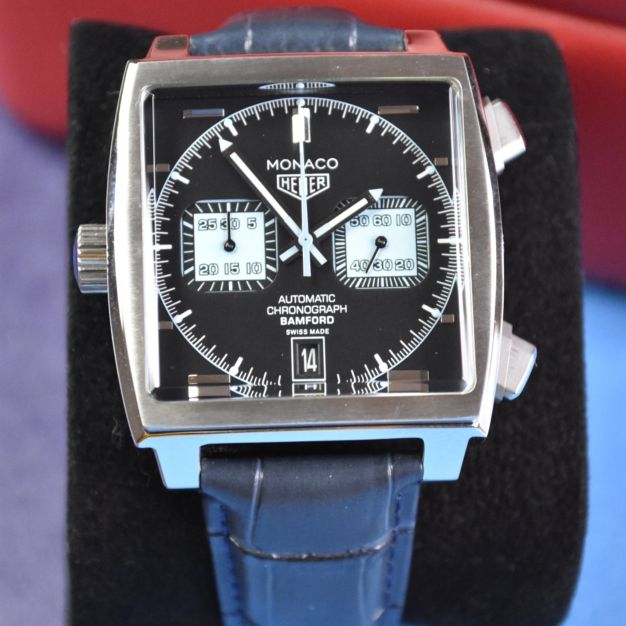 MONACO CHRONOGRAPH STRAP BLACK BLUE DAIL