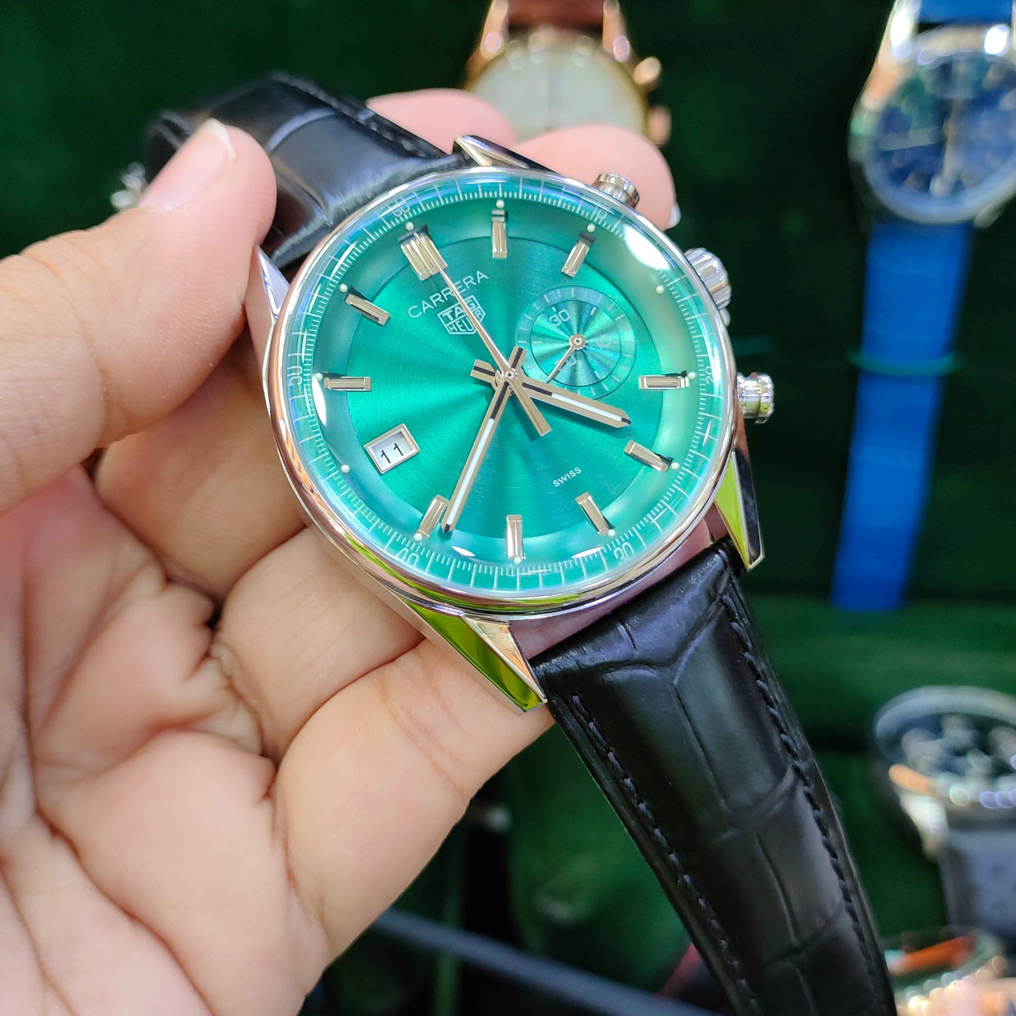 CARRERA DATO SIDE CHRONO QUART STRAP SILVER GREEN DAIL