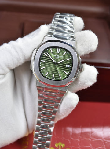PP NAUTILUS AUTO CHAIN SILVER OLIVE GREEN (ZP)