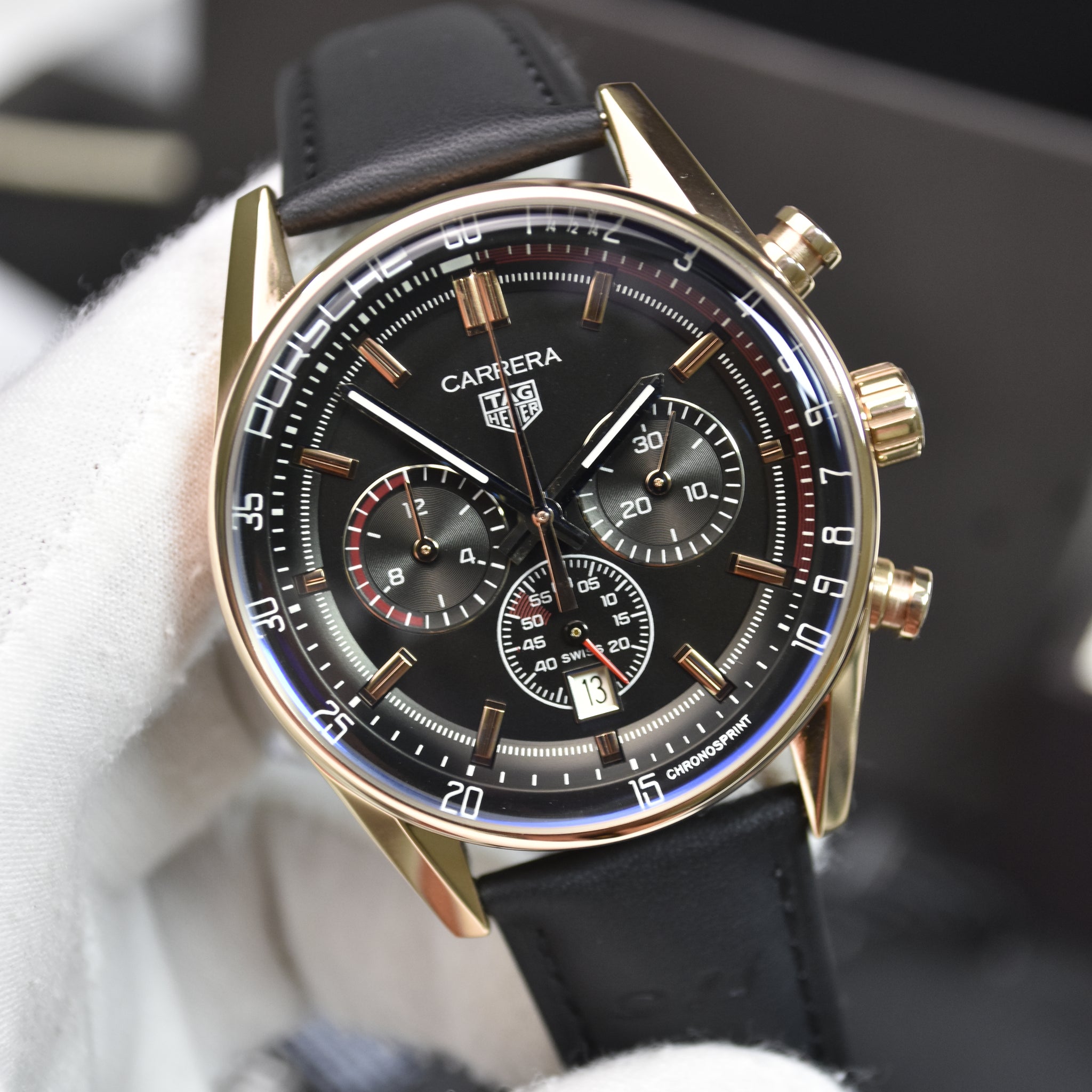 CARRERA PORSCHE 911 CHRONOGRAPH QUARTZ STRAP ROSE BLACK DAIL