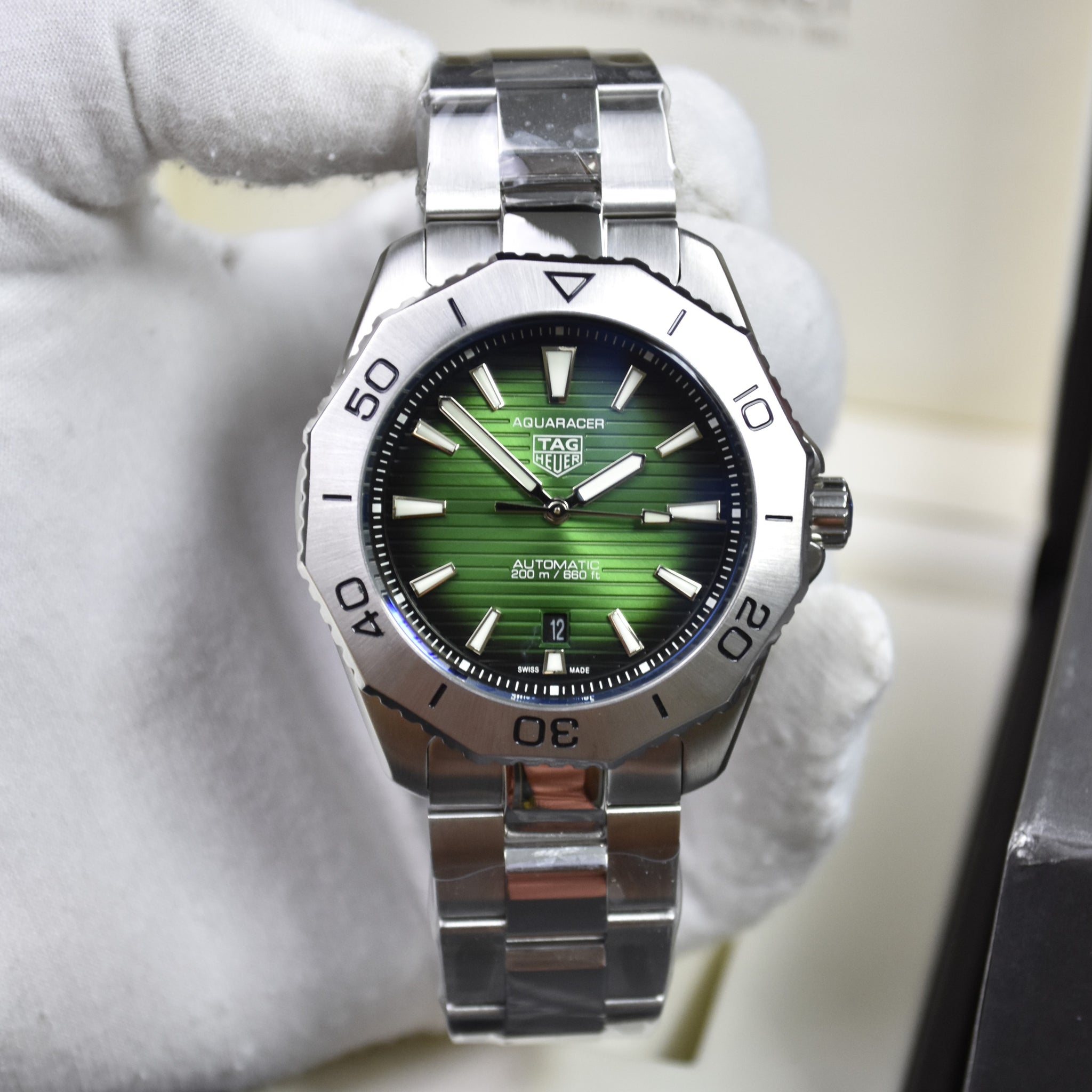 TAG AQUARACER AUTO NEW CHAIN SILVER GREEN BLACK DAIL
