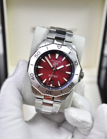 TAG AQUARACER AUTO NEW CHAIN SILVER RED BLACK DAIL