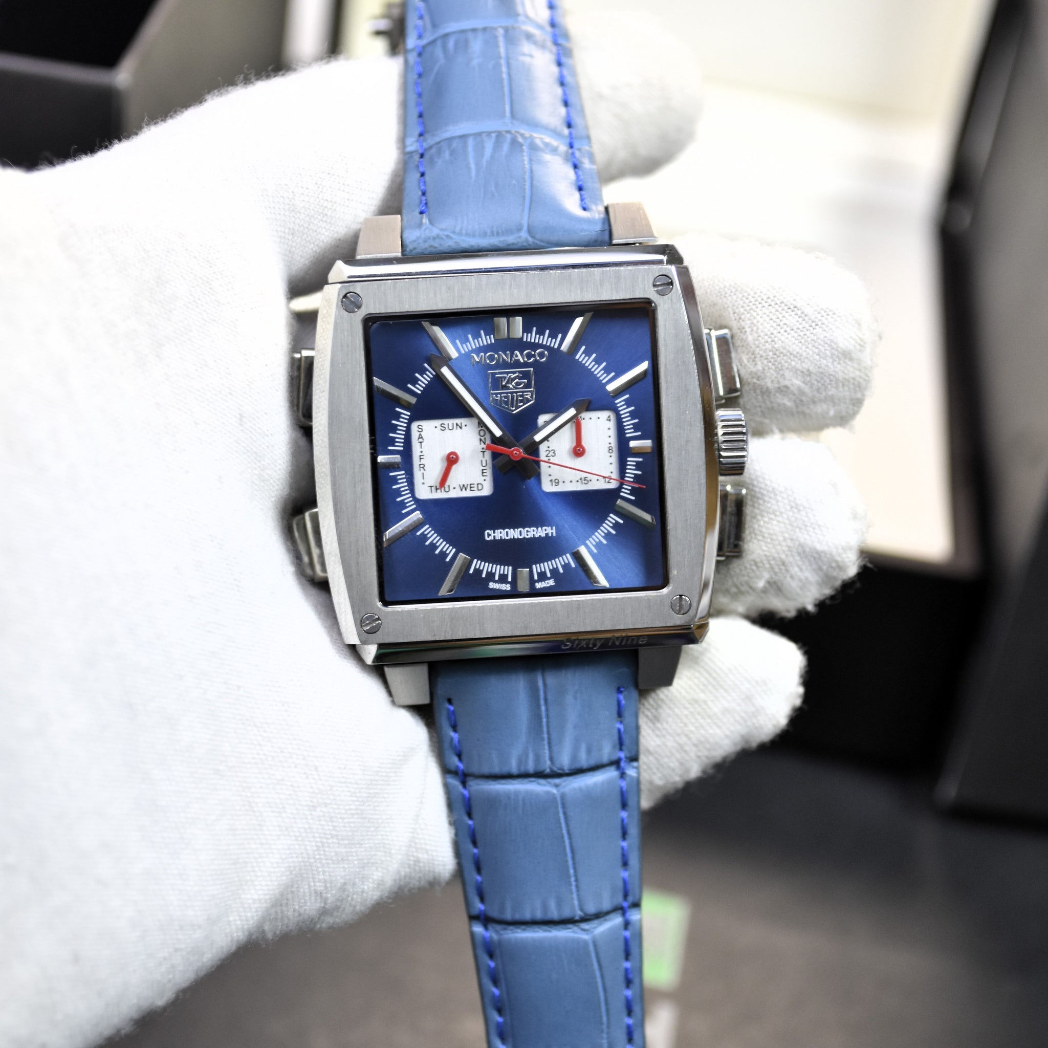 MONACO 69 DUAL FACE STRAP SILVER BLUE DAIL