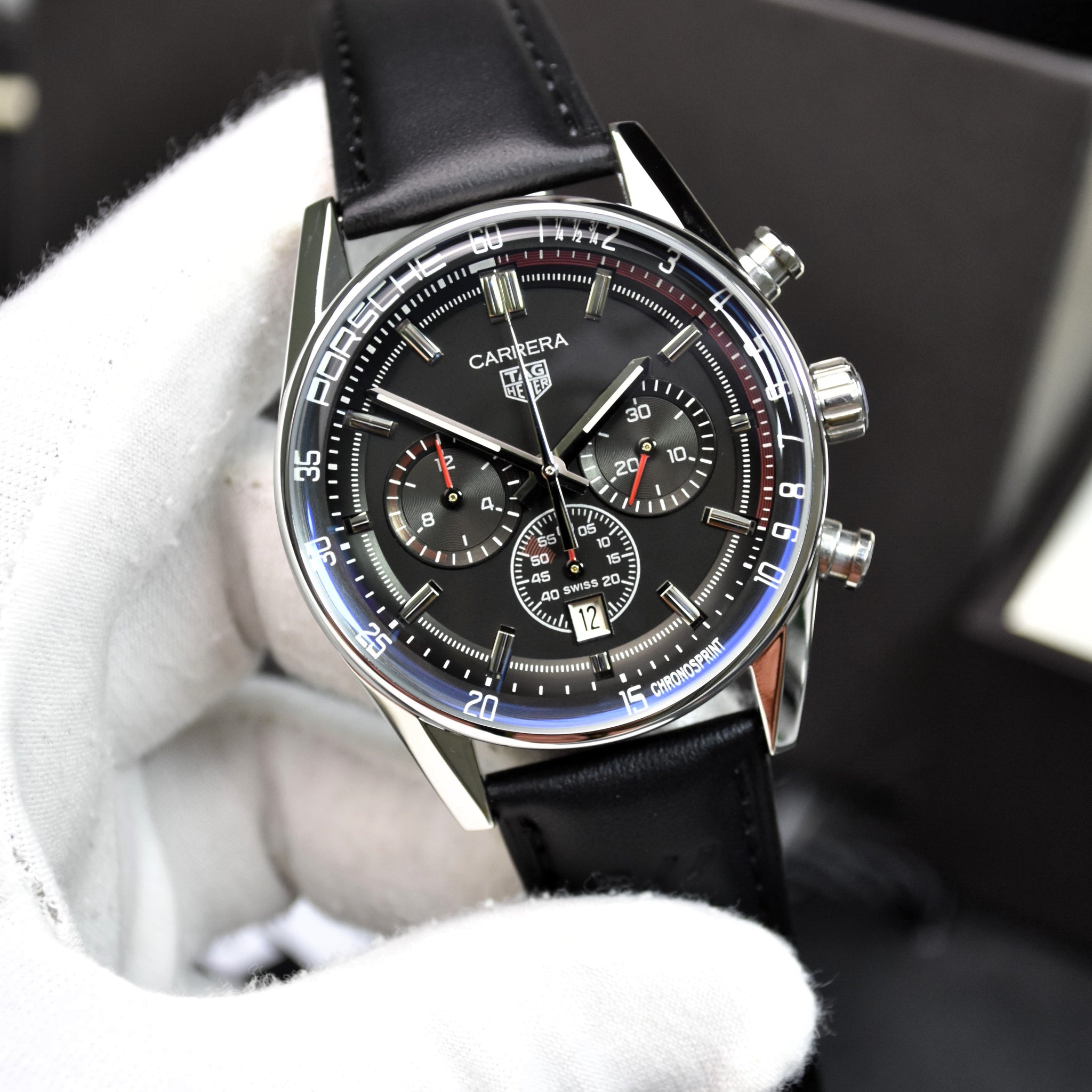 CARRERA PORSCHE 911 CHRONOGRAPH QUARTZ STRAP SILVER BLACK DAIL