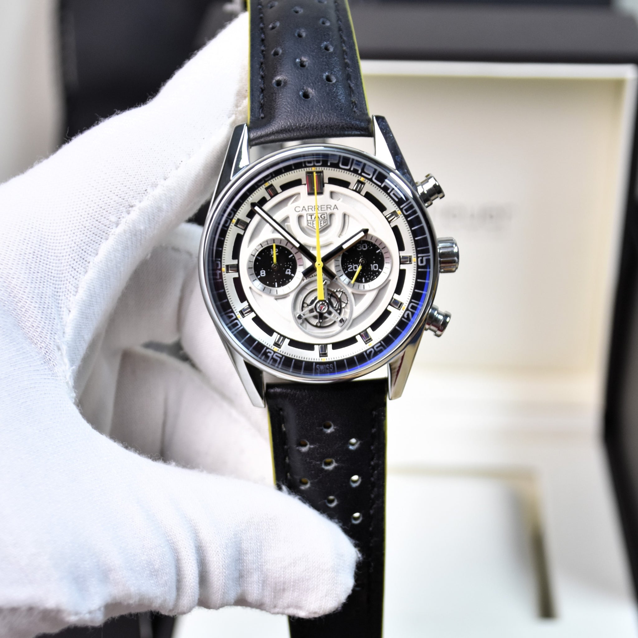 Porsche 911 New Chrono Quartz Strap Silver White Yellow