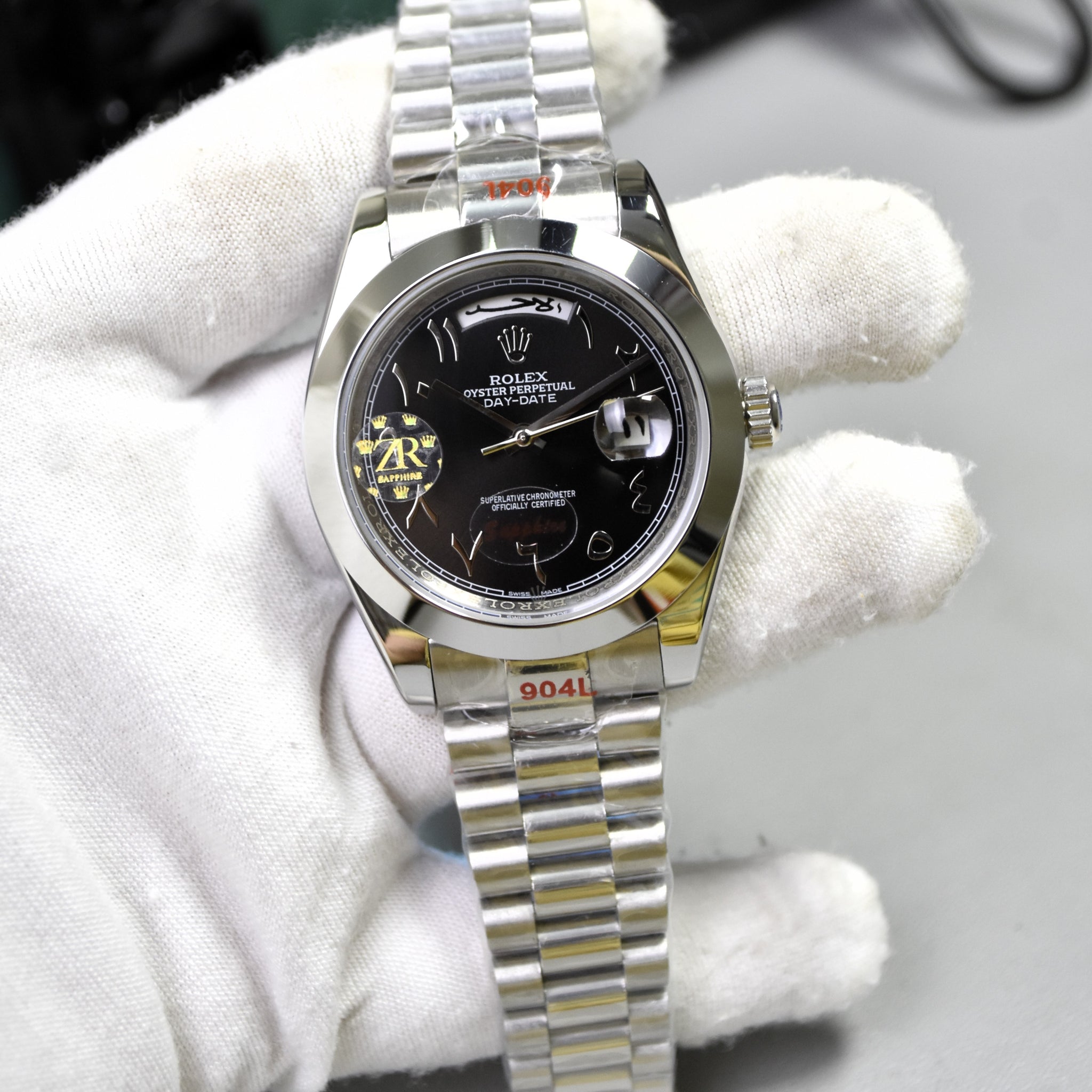 DAYDATE AUTO PRESIDENTIAL ARABIC SILVER BLACK DAIL