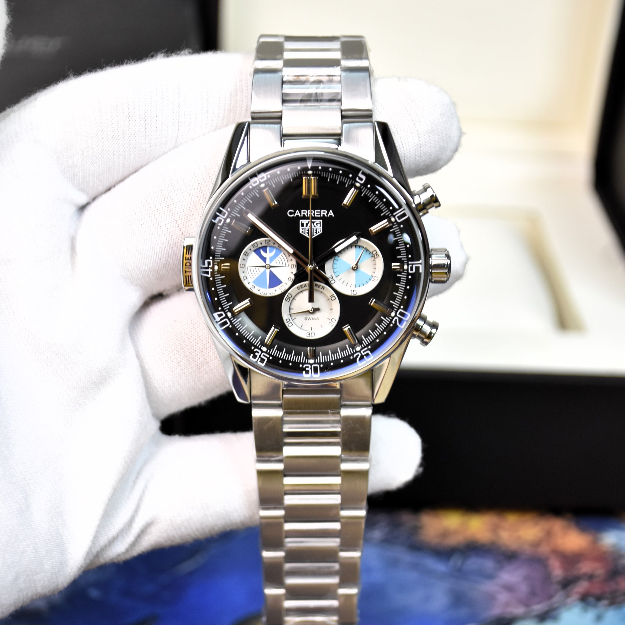 New Model Seafarer Quartz Chrono Chain Silver Black Dial